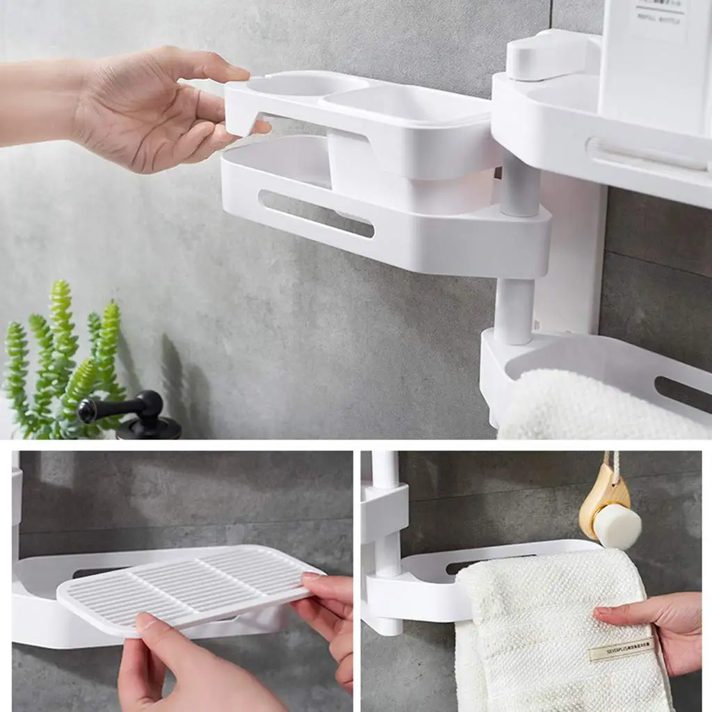 Органайзер для ванной комнаты без дрели вращающийся 3-слойный