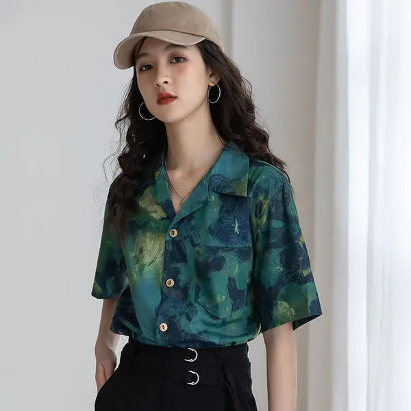 

Short sleeve top summer Hong Kong style printing Korean style loose and versatile design of Hong Kong Style