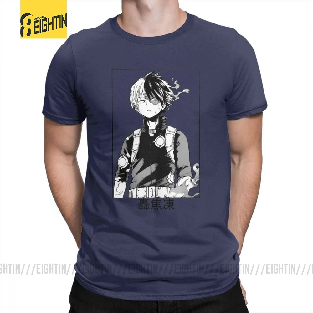 Todoroki Shoto My Hero Academy футболки из очищенного хлопка классические мужские футболки большого размера Футболки с коротким рукавом Популярные Мультяшные - Цвет: Тёмно-синий
