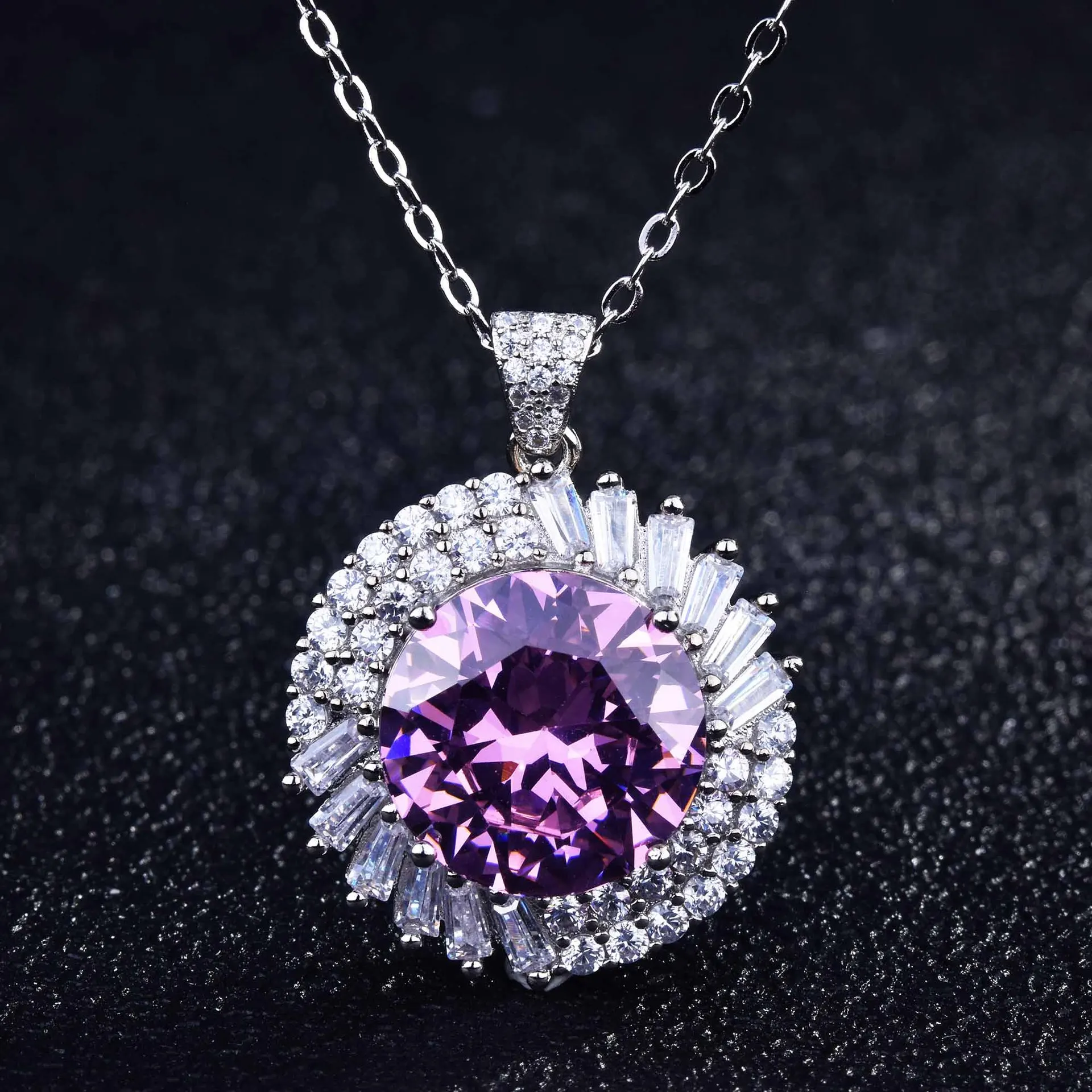 

Fashion AAA Zircon Big Round Crystal Pendants Choker Necklace For Women Female Arguel Pink Color Necklaces Valentine's Day Gifts