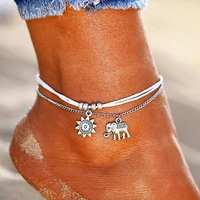 bohemian fashion double layer anklets for women vintage star elephant pendent anklet summer beach foot chain
