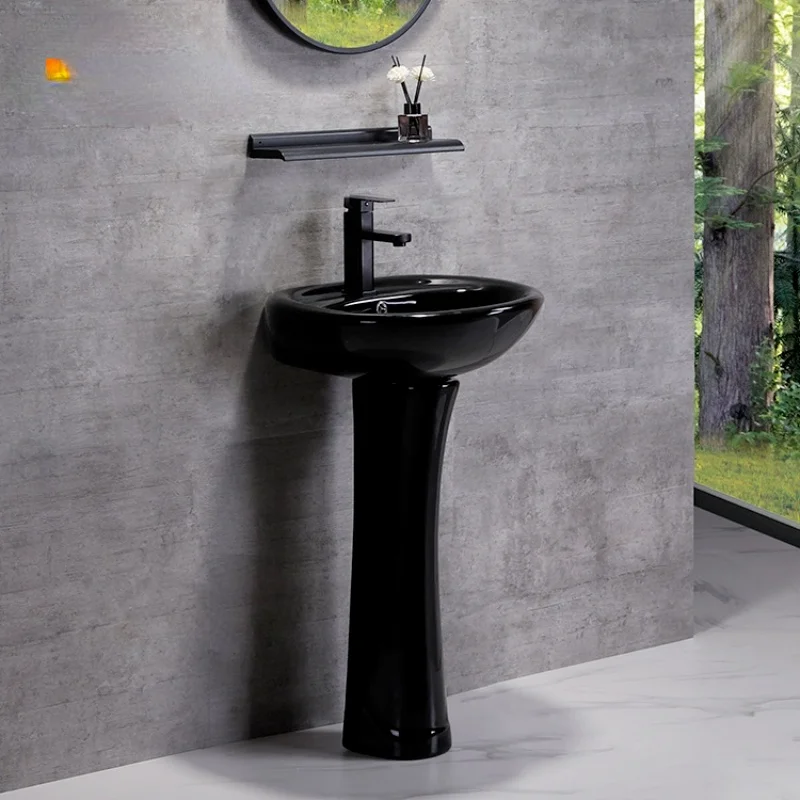 floor standing washroom lavatory sanitary ware bathroom ceramic black sink pedestal wash basin with pedestal Bathroom sink