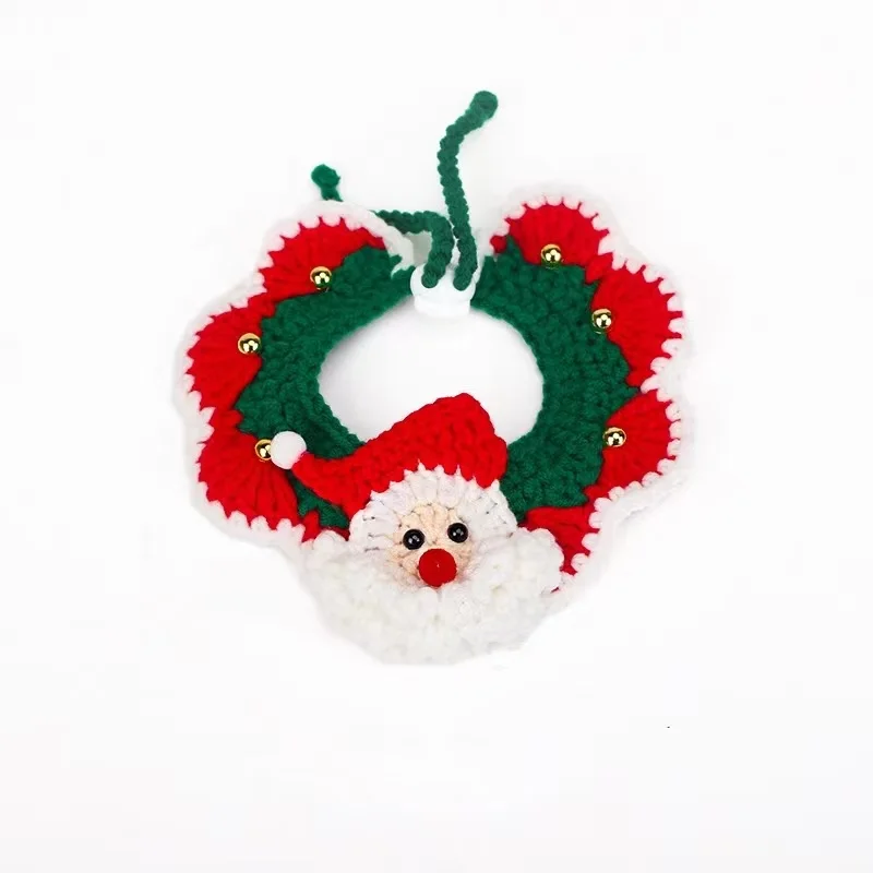 

New Christmas Cute Cat Bib Collar Dog Bandana Santa Cartoon Puppy Decoration Handmade Pet New Year Accessories
