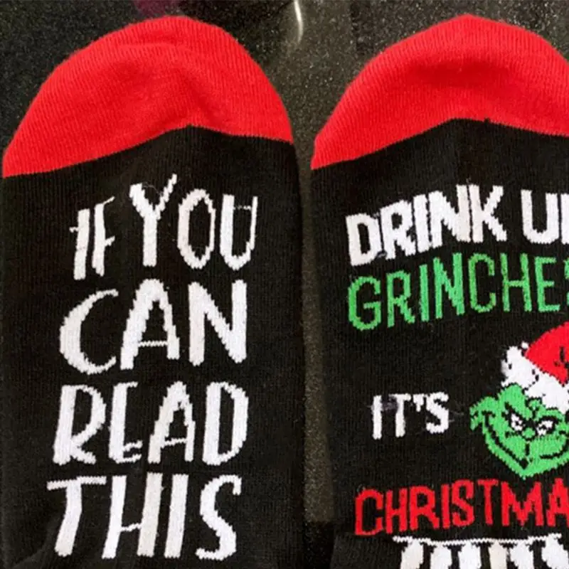 

Christmas Socks Women Casual Cotton Socks In Tube Socks IF YOU CAN READ THIS DRINK UP GRINCHES IT'S CHRISTMAS Designer Socks Men