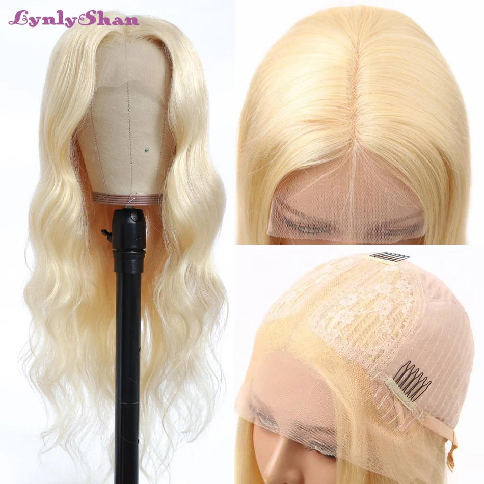 

Lynlyshan Hair Brazilian Body Wave 613 Lace Front Wig 13x4X1 Lace Part Wig Pre Plucked Remy Hair Middle Part Human Hair