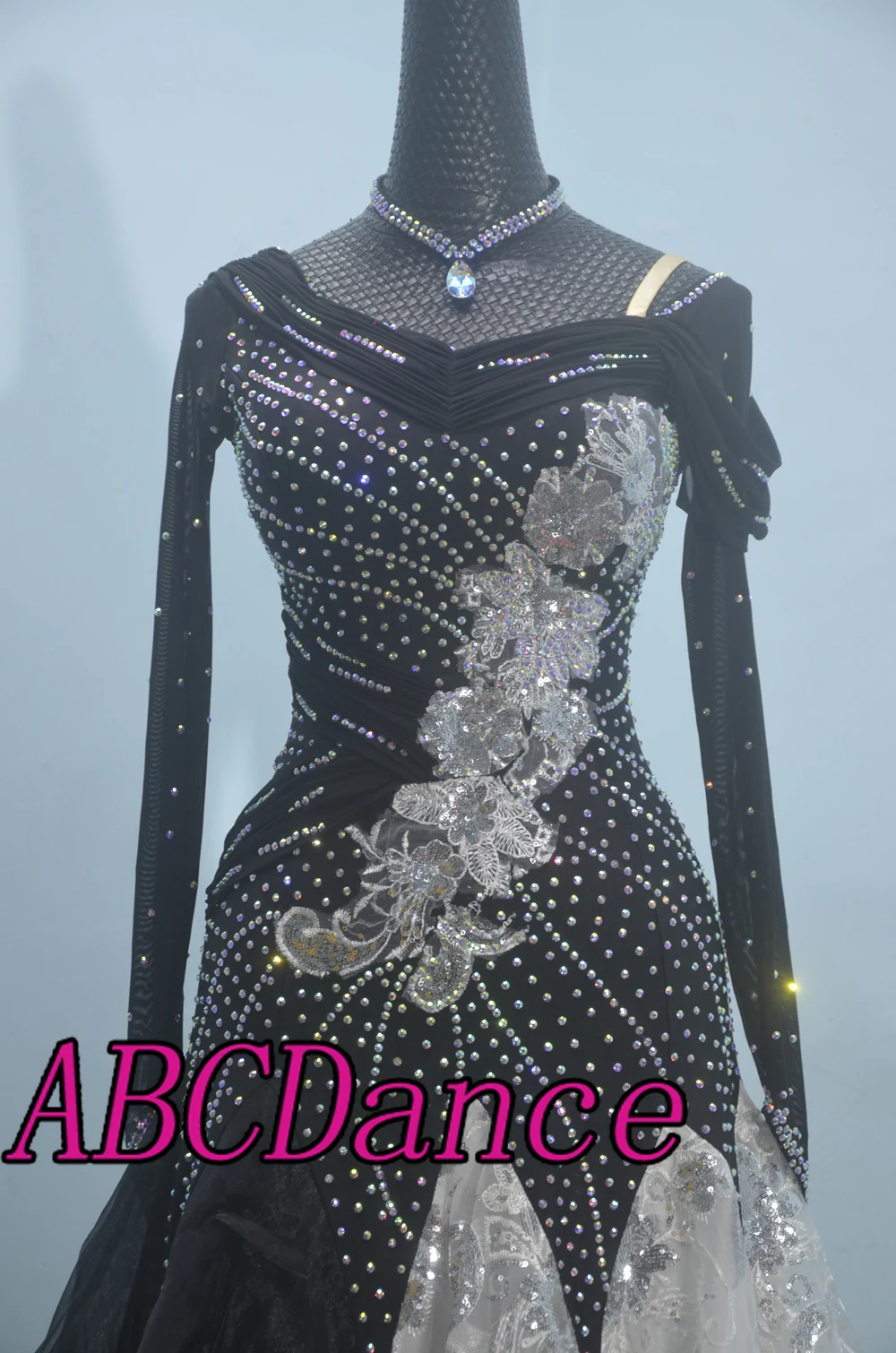 

Modern Waltz Tango Ballroom Dance Dress, Smooth Ballroom Dress, Standard Ballroom Dress social dance clohting girl black white