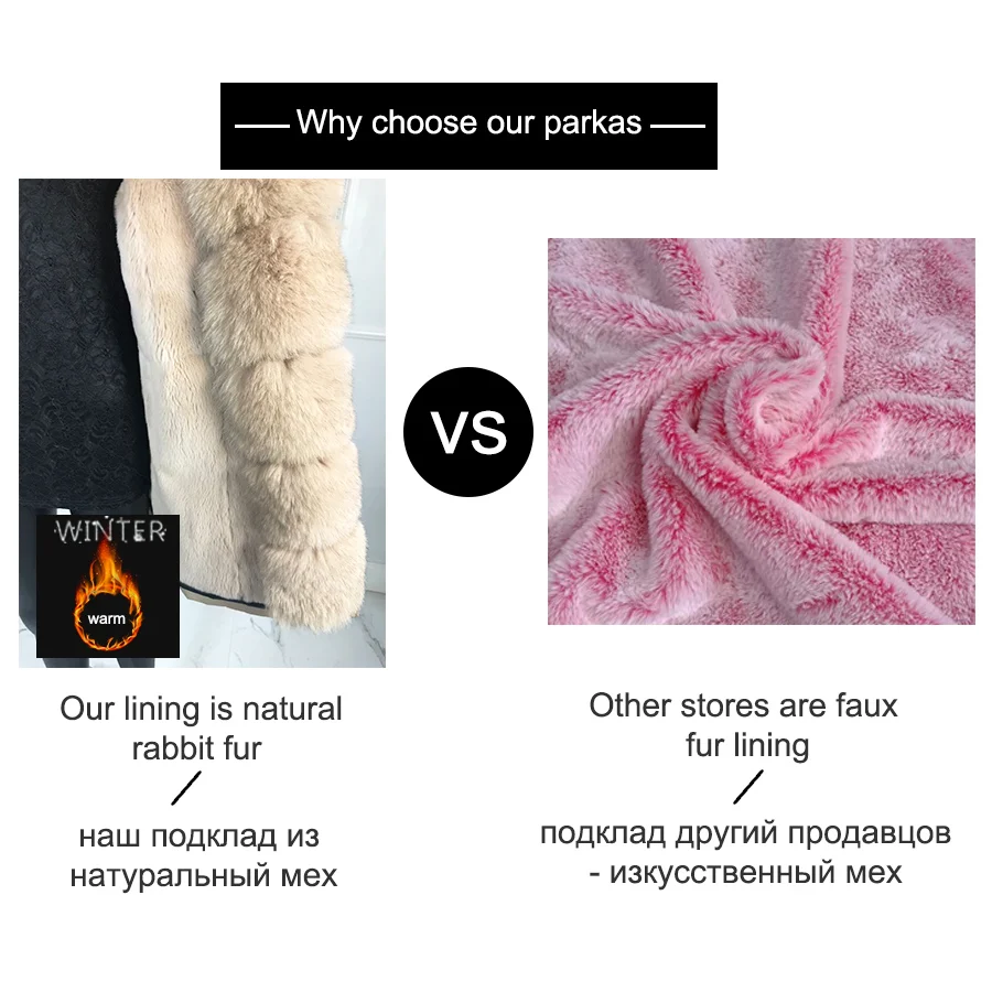 girl parka real fur parka with fox fur big large fox fur collar liner rabbit fur Detachable natural fur coat Female Fox Parkas