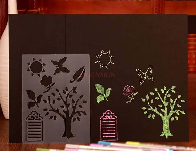 

painting ruler 8pcs lace ruler hollow painting template album manual black card tool material painting version