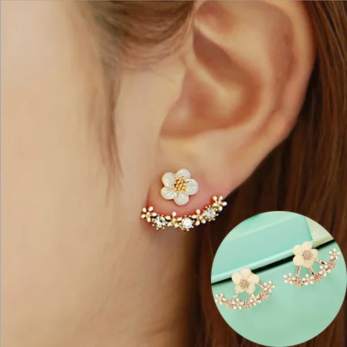 

Women Party Jewelry Gifts Classic Fashion Temperament Flower Ear Stud Back-Hanging Earrings Sweet All-match Ear Stud Wholesale