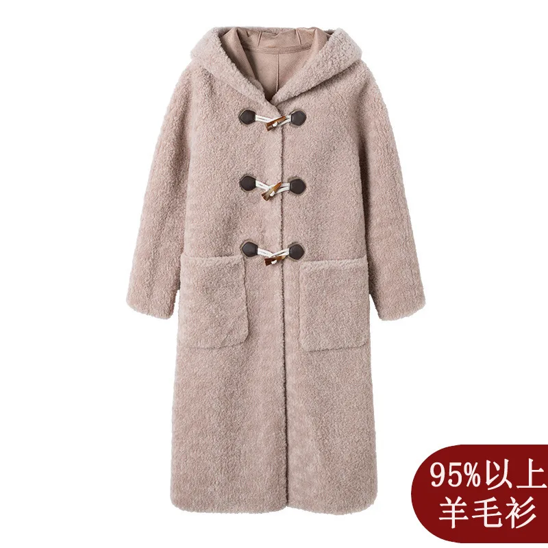

Real Fur overCoats Winter Jackets Women s long Waterproof lamb wool sheep shearing Fur hooded casual thick Warm 2019 khaki