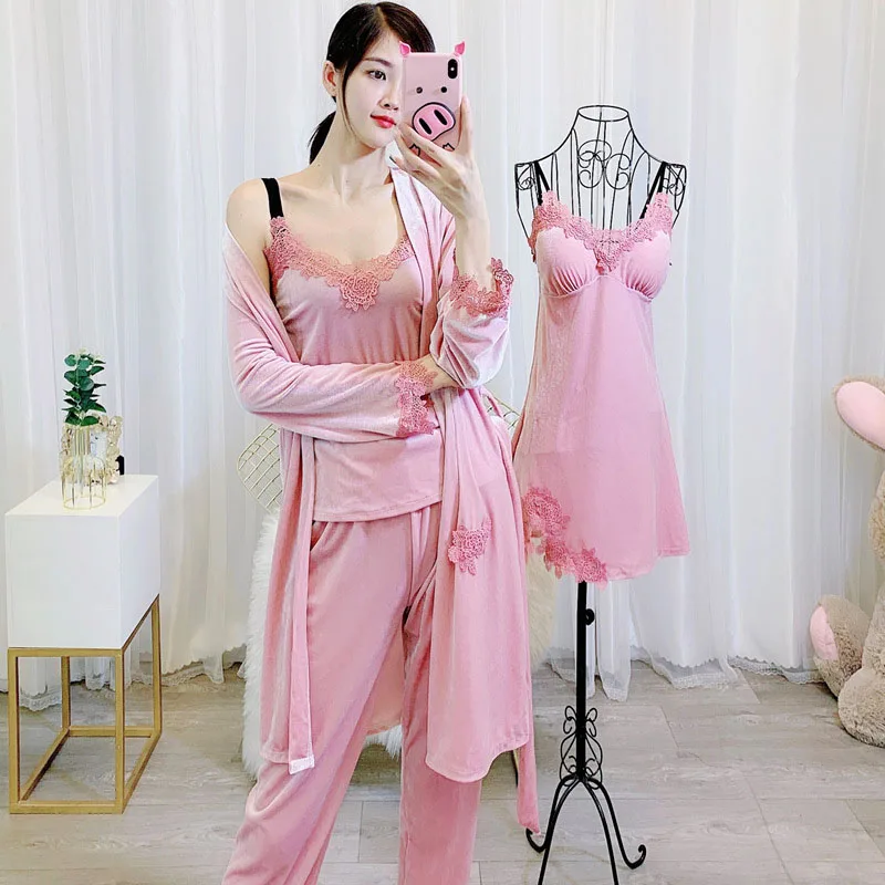 Пижама женская бархатная теплая 4 шт. | Женская одежда