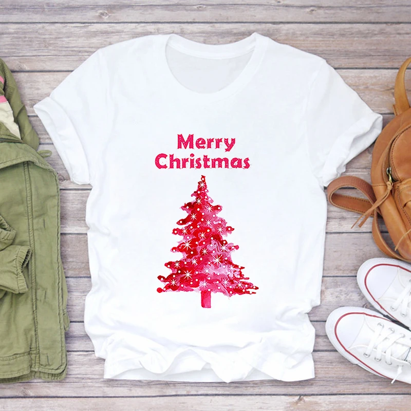 

Merry Christmas Graphic Print T-shirt Women Harajuku Aesthetic Korea Lovely Tshirt New Fashion White Tops Female T Shirt