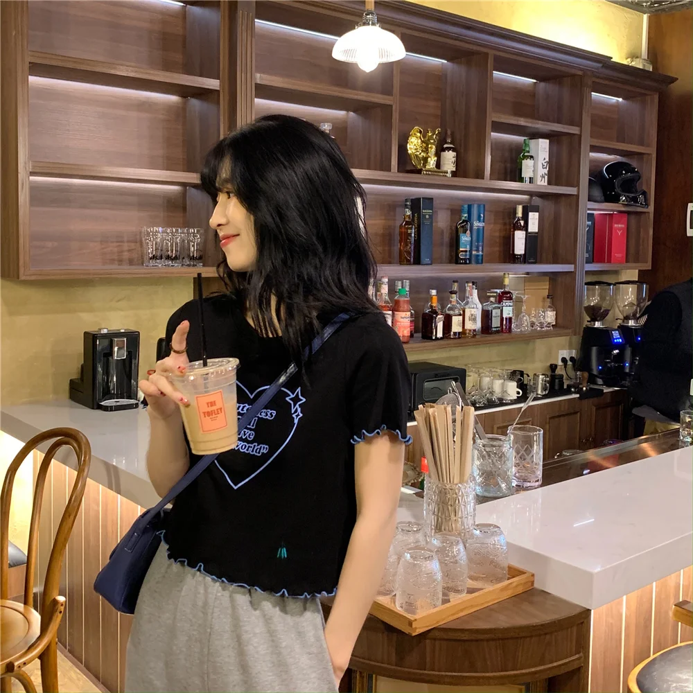 

YTX373 2021 new summer Korean version of the loose hot girl wearing black short-sleeved T-shirt women