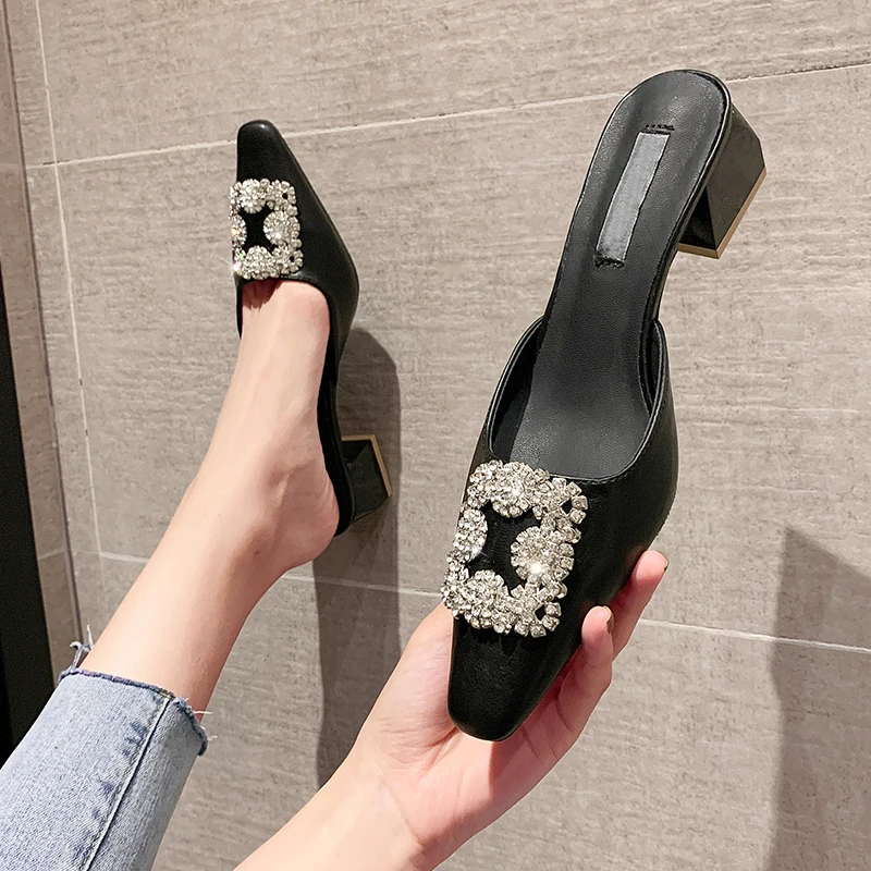 

2021 New Fashion Shoes Woman Female Shoes Woman HeelsSlippers Casual Square Heel Cover Toe Mules New Luxury Hot Selling sandals