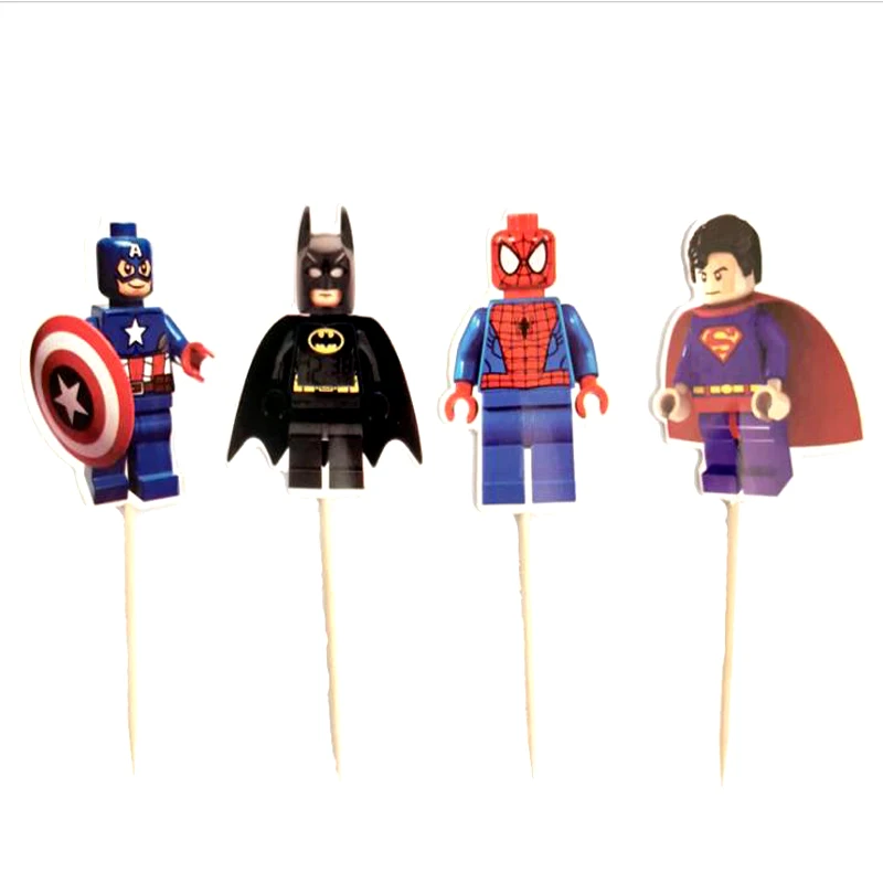 

24pcs/lot Super Hero Theme Happy Birthday Events Party Boys Kids Decoration Cupcake Toppers Supplies Baby Shower Cake Picks