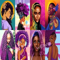 5d diy full square round diamonds embroidery glamorous purple hair black women art diamond painting kits home decoration