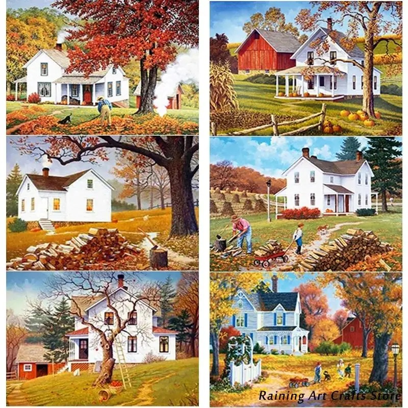 

Sale 5D Diy Diamond Painting House Embroidery Full Square Round Drill Cross Stitch Kits Landscape Mosaic Picture Home Decoration