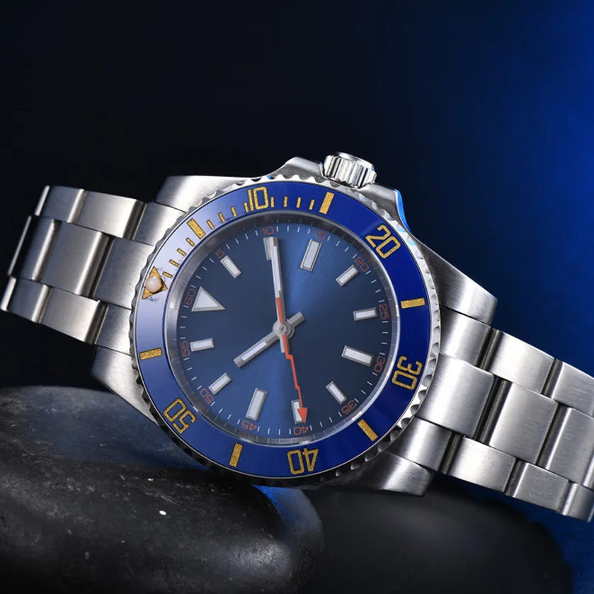 

Sterile blue face strip nail Men's Automatic Mechanical Watch Ceramic Bezel Stainless Steel Silver Case