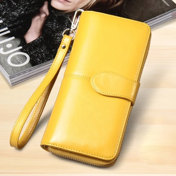 Yellow ACELURE Solid Color Women Long Wallets Simple Style Zipper& Hasp Purse With Card Holder Oil Wax Pu Leather Ladies Daily Wallet - Цвет: Yellow