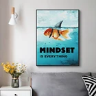 Настенная живопись на холсте, напечатанный домашний декор, картины Mindset Is All Shark Fish, мотивационный постер для гостиной