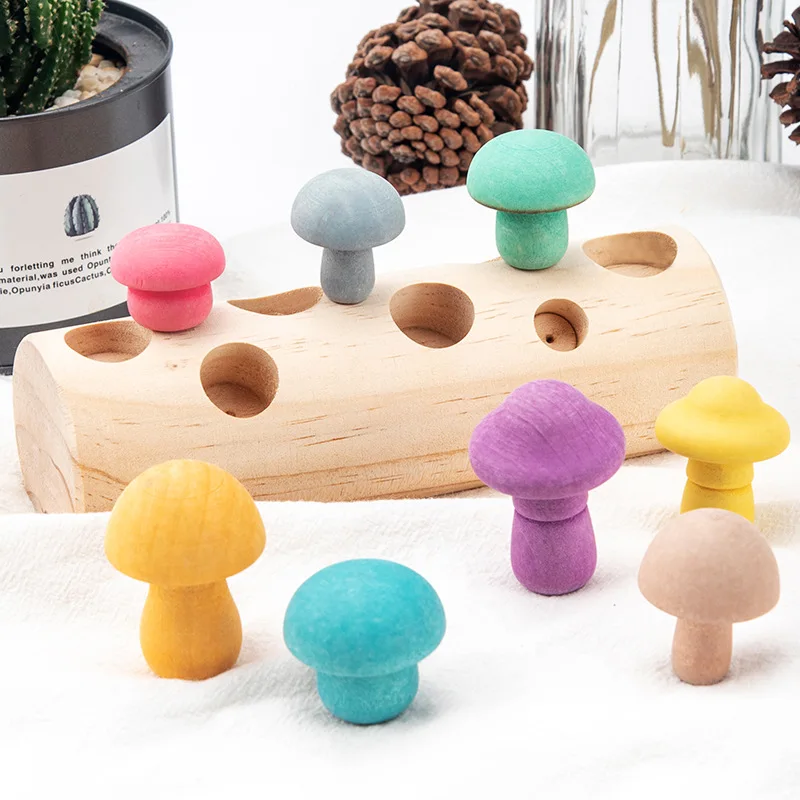 

1Set Wooden Rainbow Blocks Mushroom Picking Game Developmental Shape Matching Assembly Grasp Montessori Educational Baby Toys