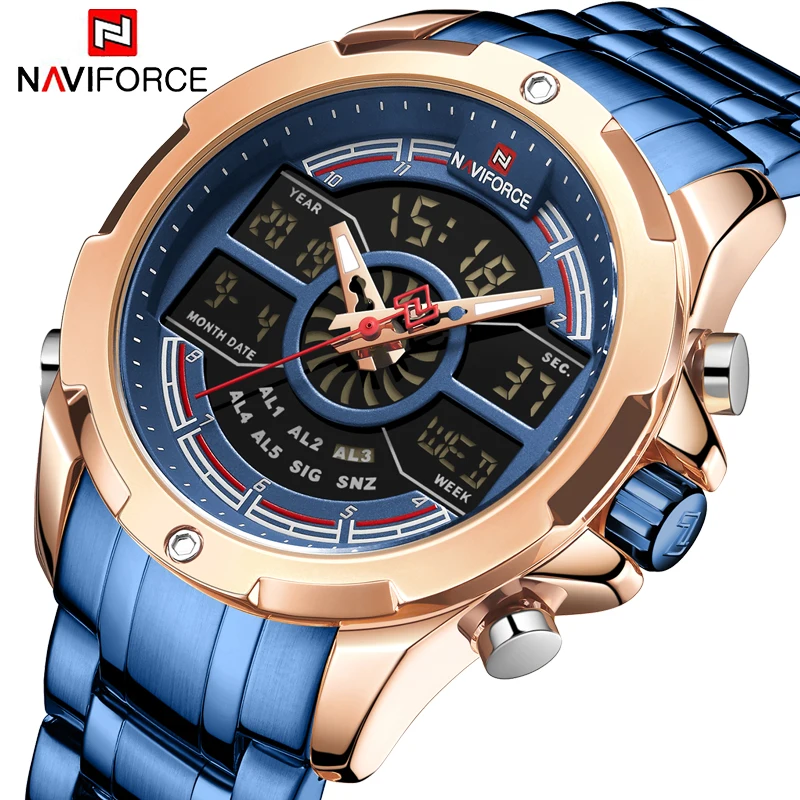 NAVIFORCE мужские светодиодные часы с двойным дисплеем Топ бренд Роскошные из