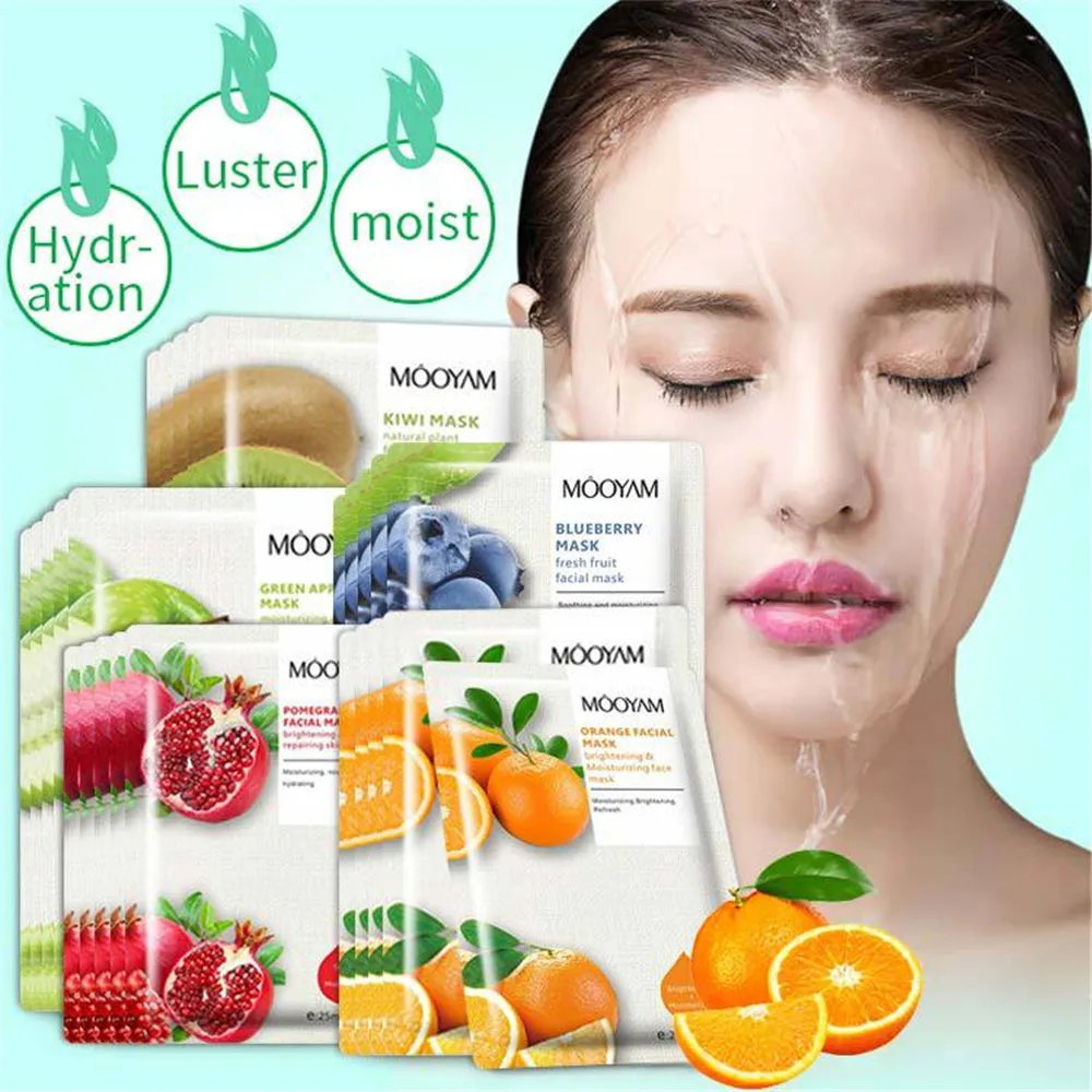 

3PCS Face Care Natural Plant Facial Mask Moisturizing Sheet Hydrating Soothing Whitening Oil Control Wrapped Fruit Mask