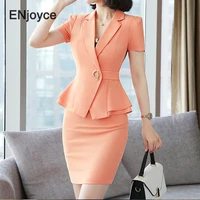 summer women sets professional elegant short sleeves blazer and skirts business hotel office work wears suits 2 pieces sets