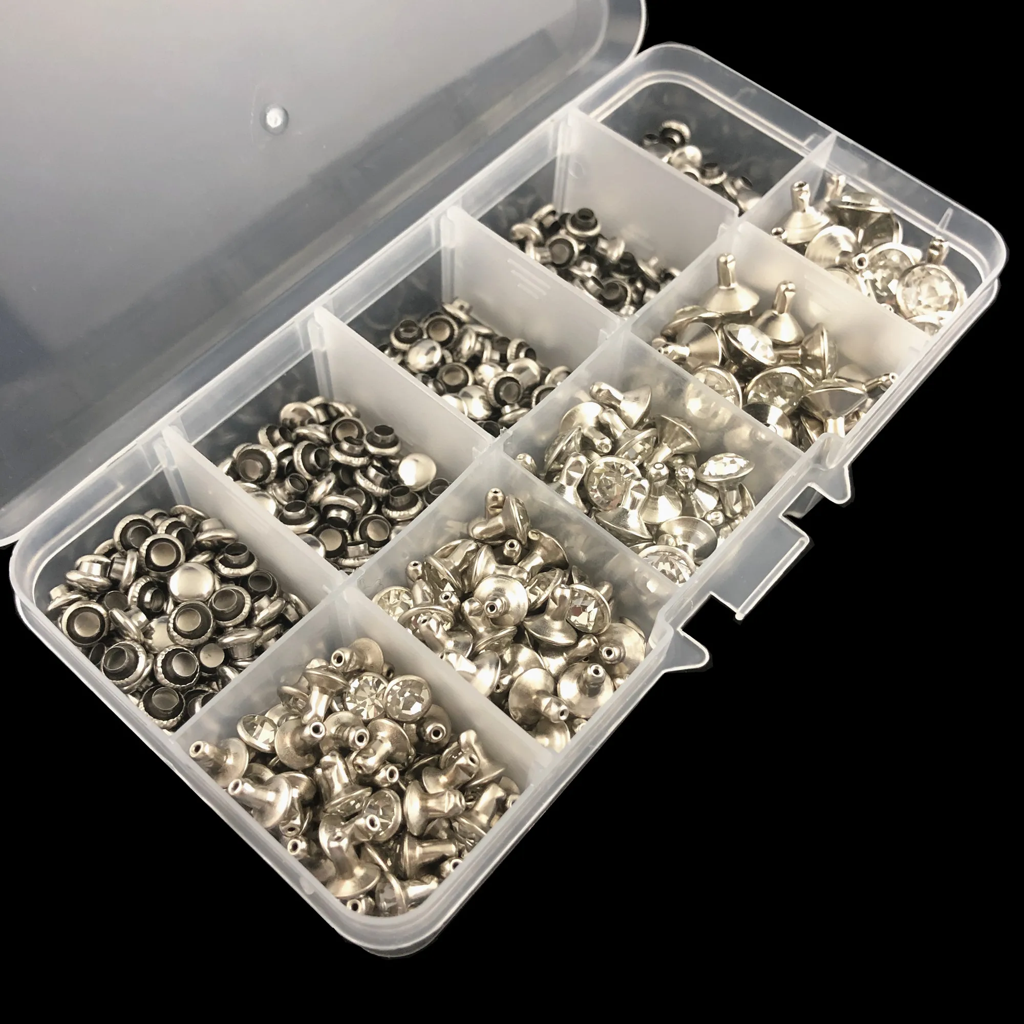 

YORANYO Mixed Size White CZ+++ Crystal Rhinestone Rivets Silver Nailhead Spots Studs fit for DIY Leather-Craft Making