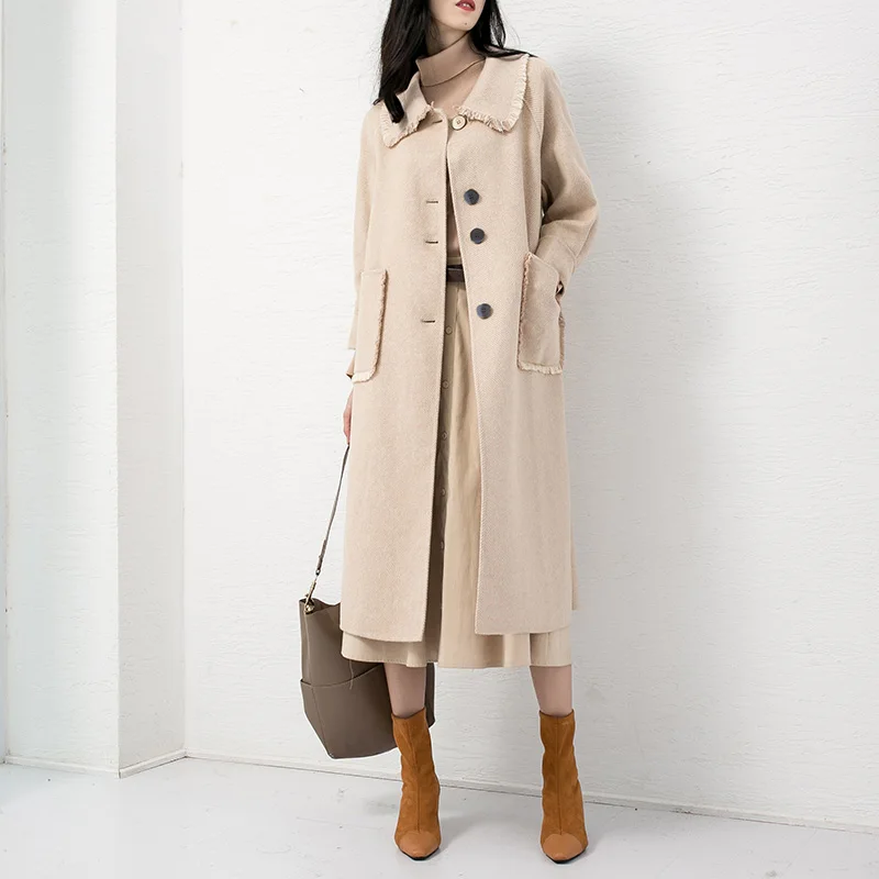 Женские пальто Tcyeek зимнее шерстяное с бортами Женская Длинная элегантная одежда