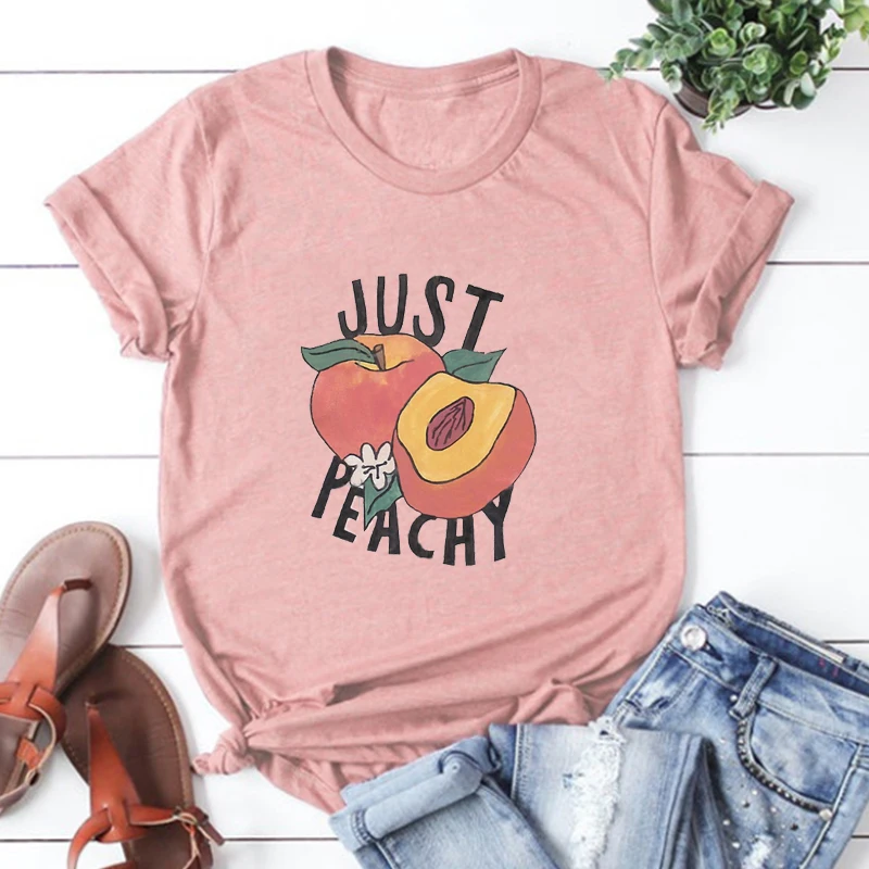

Just Peachy Tshirt Women Sexy Tops Hawaii Beach Clothes Aesthetic Vacation Travel Vintage Streetwear Clothing Harajuku Pink