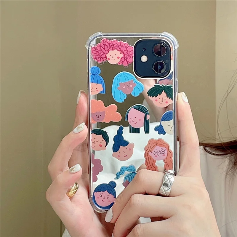 

INS Anime girl avatar mirror case for iphone 11 11Pro 12 12Pro Max X XR XS Max 7 8 Plus SE2020 shockproof case back cover