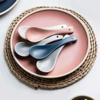 soup spoon ceramics colored short handle solid tableware fashion kitchen supplies small homehold dinnerware restaurant two set
