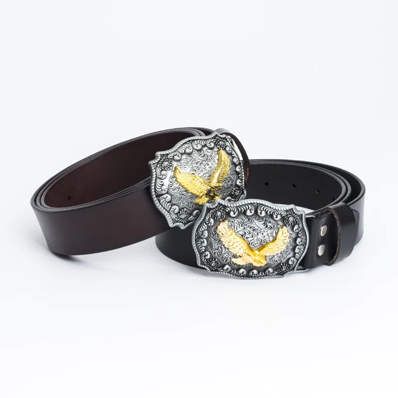 

New Retro Cowhide Leather Belt Western Cowboy Style Eagle Zinc Alloy Belt Buckle Youth Wild Belt