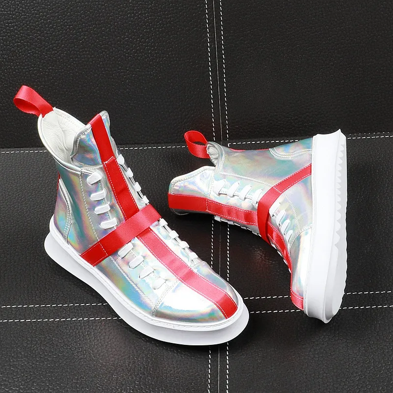 New luxury Summer Men's dazzling silver cross flats high tops Shoes Man punk platform Loafers board shoes zapatos hombre | Обувь