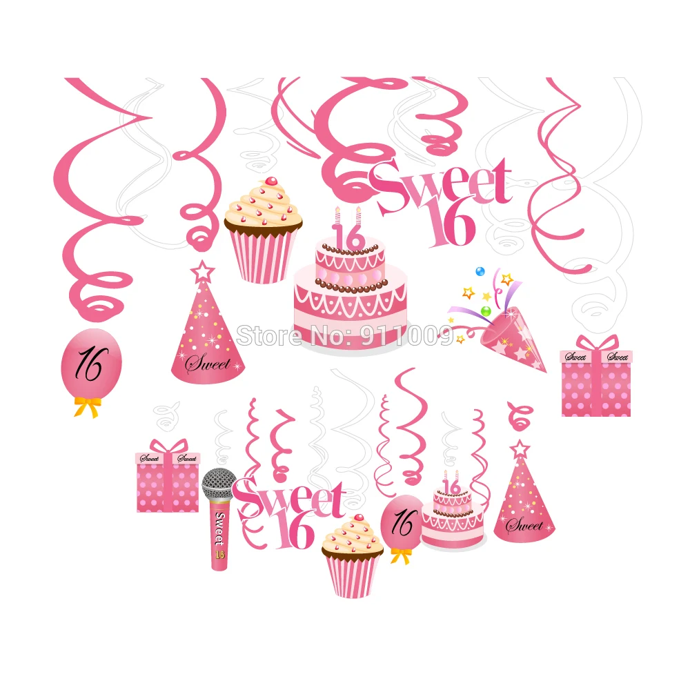 30 шт. розовые спирали из фольги милые 16 украшения для вечеринки в честь Дня