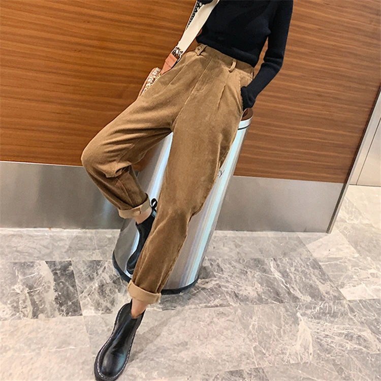 Женские вельветовые брюки Mozuleva повседневные до щиколотки с высокой талией в