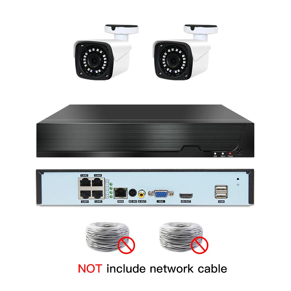 4ch 3MP POE Kits H.265 System CCTV Security PoE NVR Outdoor Metal Waterproof IP Camera Surveillance Alarm Video P2P P6Spro - Цвет: 2cams NO cable