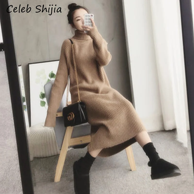 Осеннее утепленное длинное платье-свитер SHIJIA женское супершикарное теплое