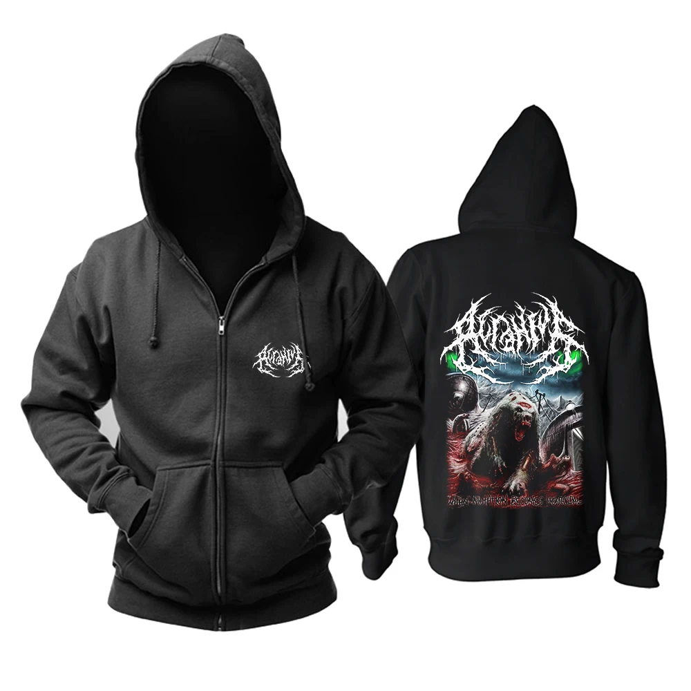 4 Designs Zipper Sweatshirt Nice Soft Warm Acranius Rock Black Hoodies Punk Heavy Metal Sudadera Demon Monster Fleece Skull
