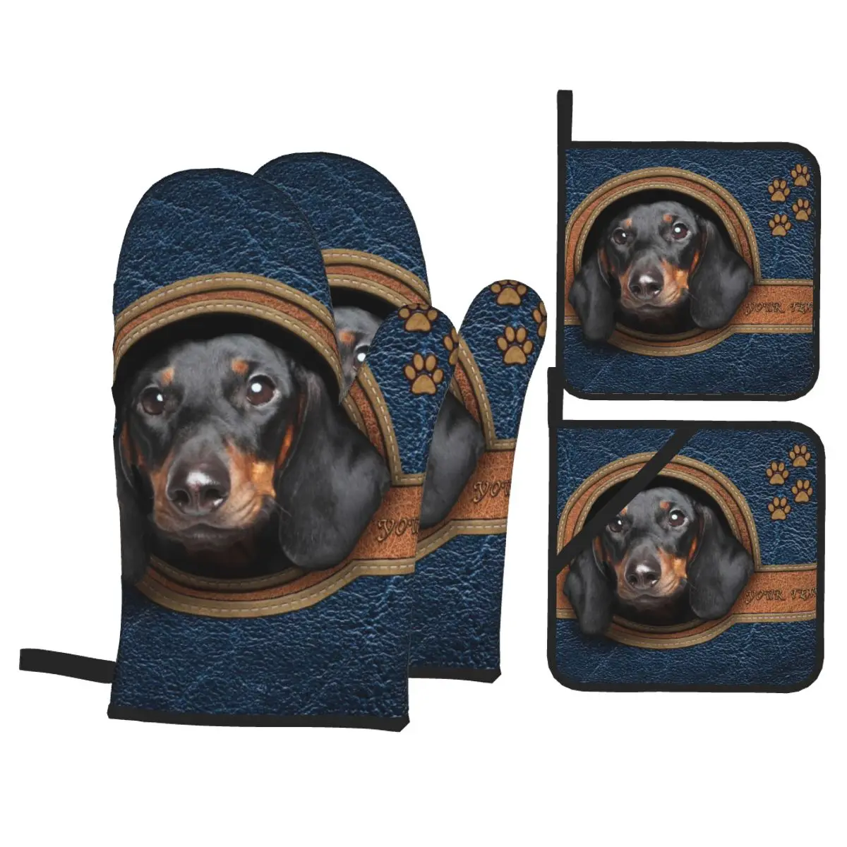 

Oven Mitts Heat Resistant Potholders Non-slip Kitchen Cooking Tools Mitten Dachshund Pattern 4Pcs Microwave Baking BBQ Gloves