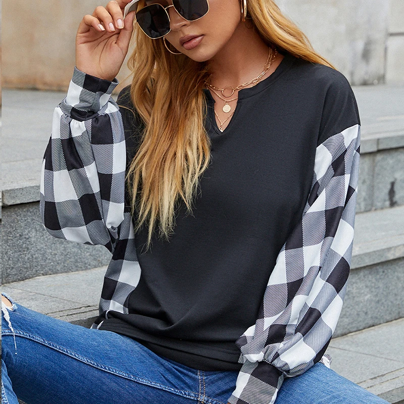 

CARDE HOMES Autumn 2021 New Long Full Sleeves Black Lattice Loose Women Sweater Lady Fashion Casual O-Neck Pullover Top