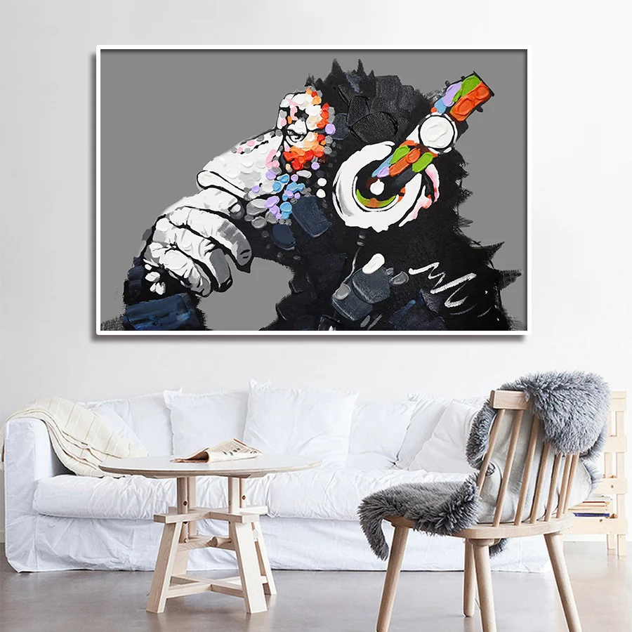 В стиле протестного уличного искусства картина маслом Бэнкси Обезьяна холст