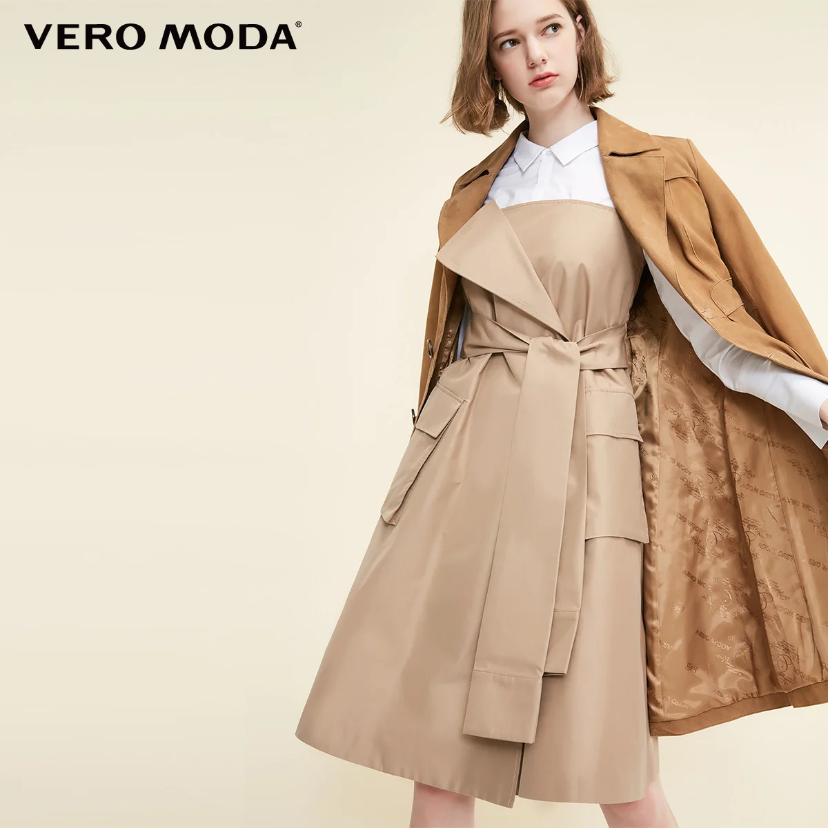 Vero Moda женское платье-трапеция из двух частей на шнуровке | 3191SZ505 - Цвет: Sand