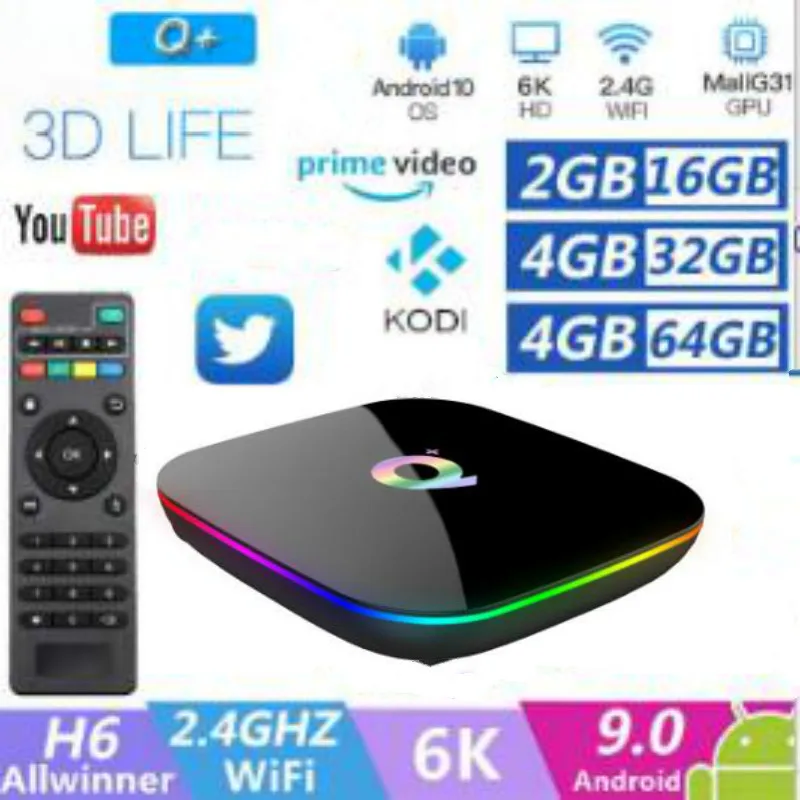 

ТВ-приставка H6 6K Smart Tv Box на ОС Android 9,0, 4 Гб ОЗУ, 64 Гб ПЗУ, четырехъядерная, Play Store, Wi-Fi, медиаплеер 2G16G, Q Plus