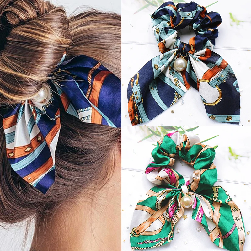 Шифоновые резинки для волос с бантом и жемчугом женские модные шелковые хвостом