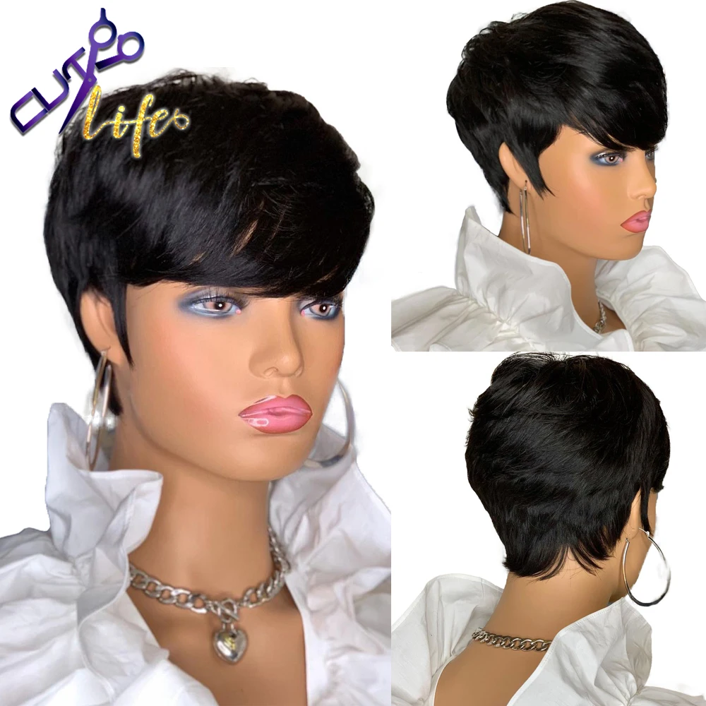 

Short Pixie Cut Straight Hair Wig Peruvian Remy Human Hair Wigs For Black Women 150% Glueless Machine Made Wig Free Shipping