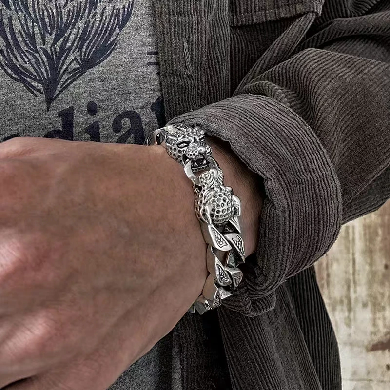 

Sterling Silver Bracelet Men's Fashion Fashion Jewelry Punk Style S925 Birthday Gift Personality Hip Hop