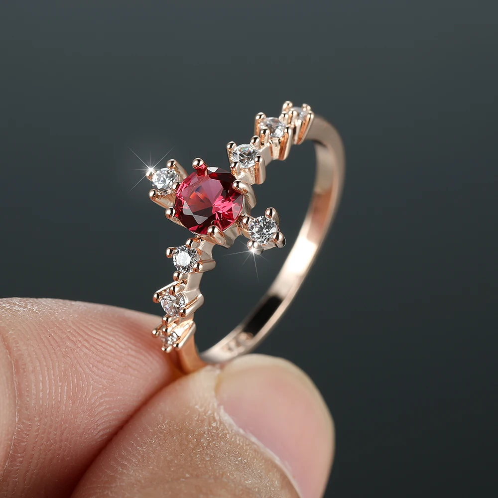 

Unique Dainty Rose Gold Garnet Red Zircon Cross Ring Retro Stacking Wedding Engagement Ring Women Valentine's Day Jewelry Gift