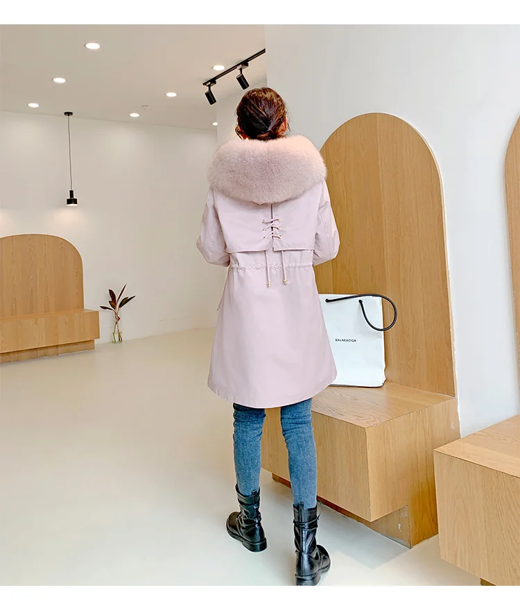 Женская длинная парка с капюшоном теплая Толстая воротником из натурального